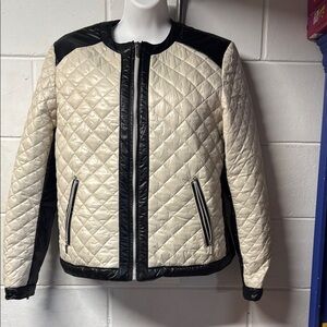Laundry By Shelli Segal Black and Cream Quilted Bomber Jacket